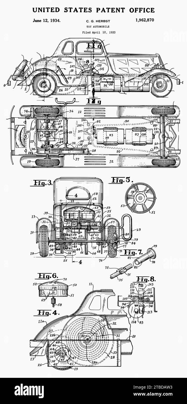 1934 brevet automobile jouet vintage Illustration de Vecteur
