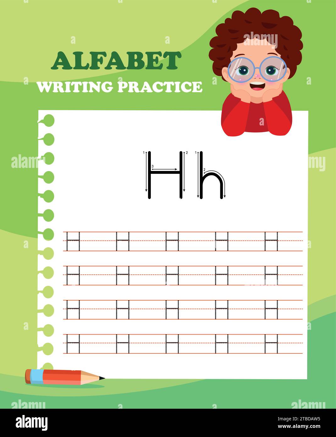 Feuille de calcul de traçage des lettres alphabétiques avec toutes les lettres alphabétiques. Pratique de base de l'écriture pour les enfants de maternelle Illustration de Vecteur