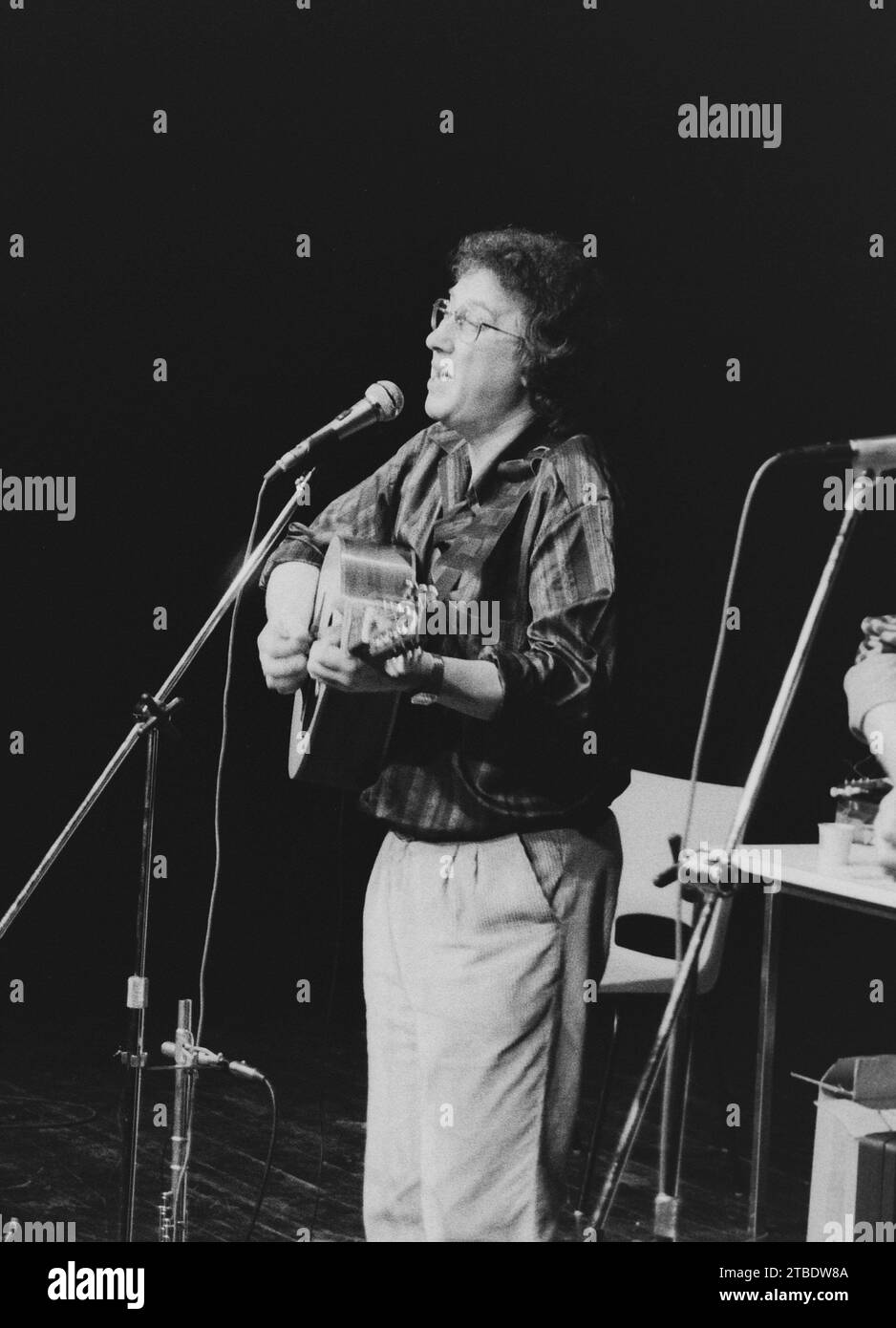 Martin Jenkins joue avec Whippersnapper le groupe folk progressif britannique au Merlin Theatre de Frome, Somerset, en janvier 1987. Banque D'Images