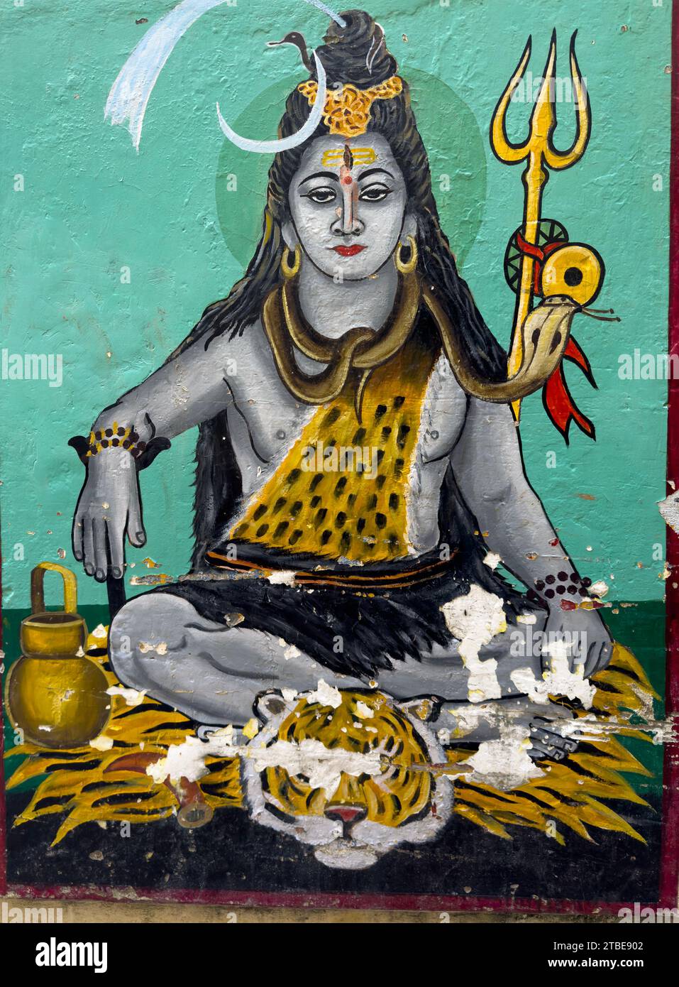 Vishnu Hindu god, peinture murale, Varanasi, Uttar Pradesh, Inde Banque D'Images