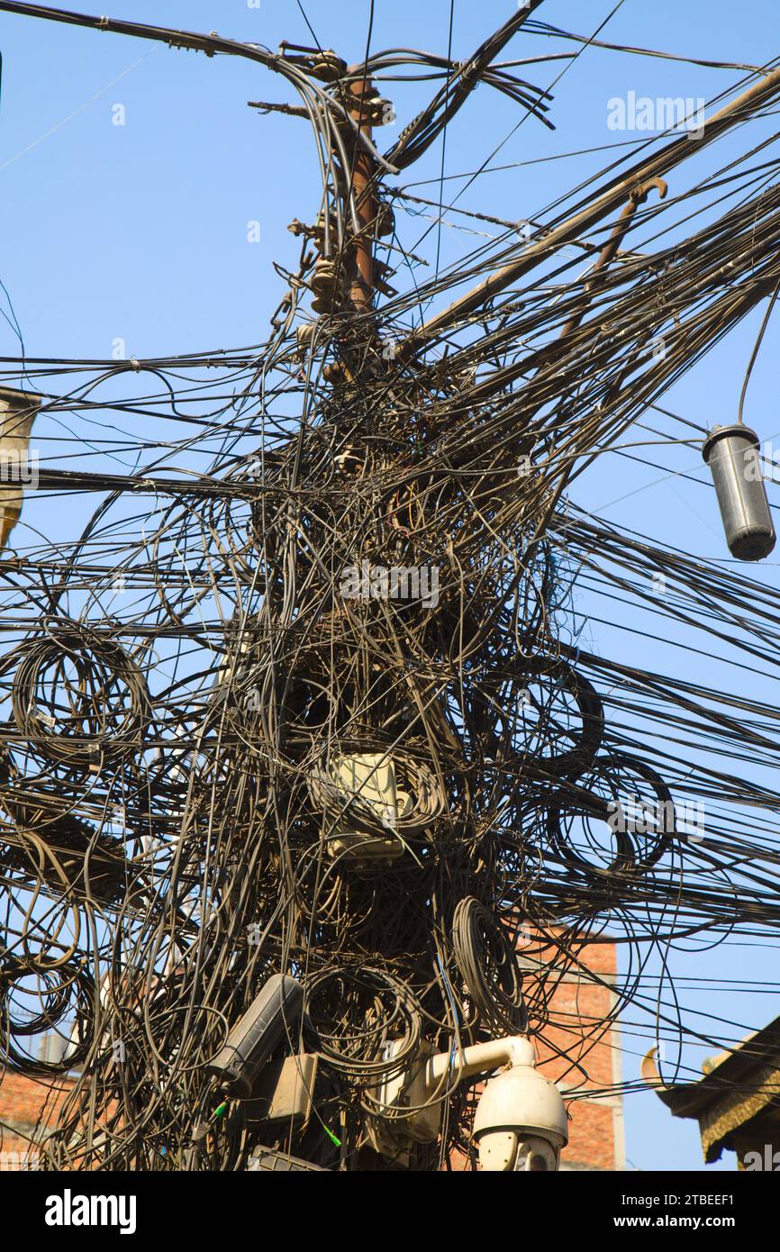 Népal, Katmandou, réseau électrique, Banque D'Images