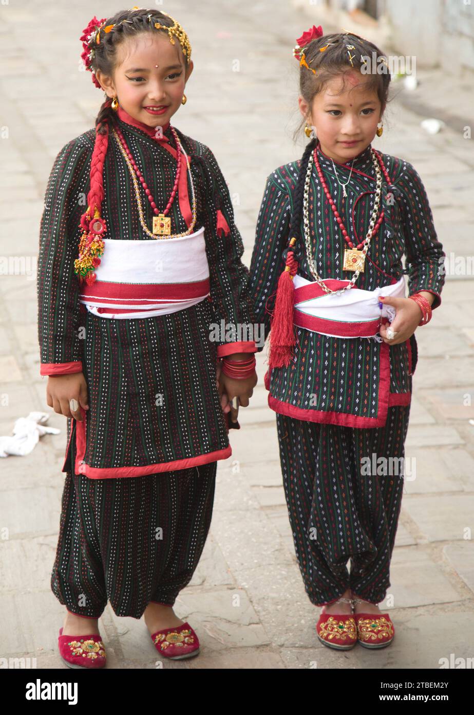 Népal, Katmandou, Festival Tihar, gens, jeunes filles, enfants, portrait, Banque D'Images