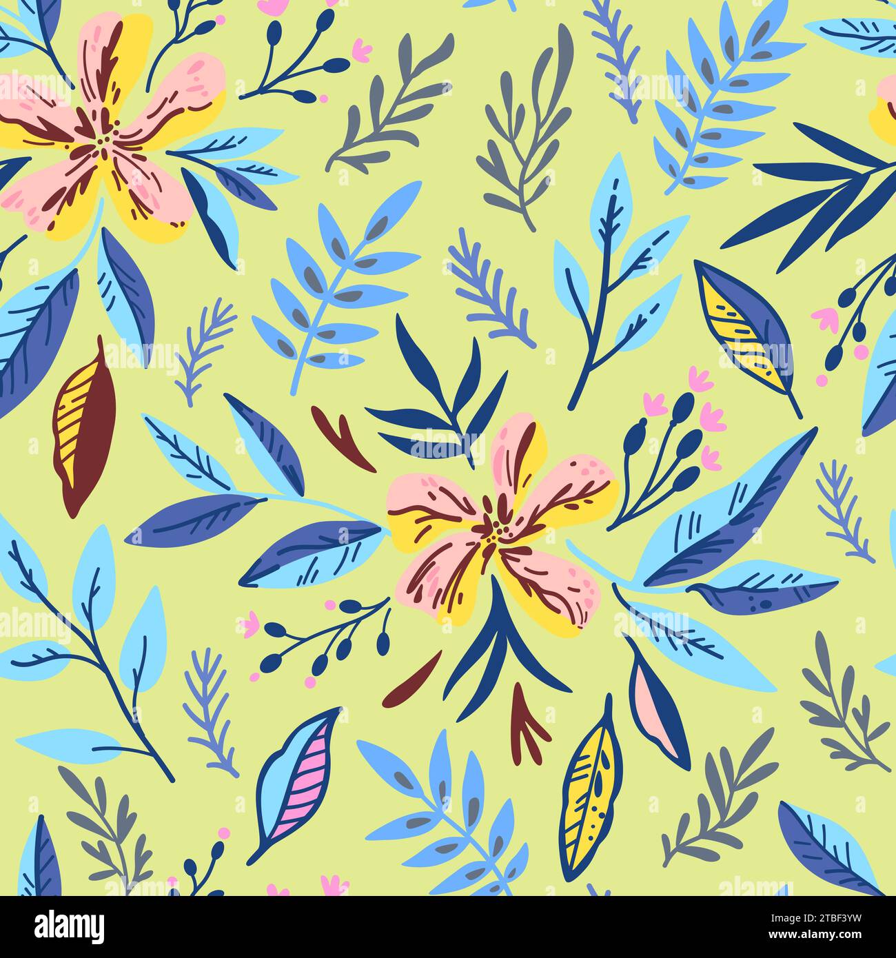 Motif sans couture avec des éléments floraux doodle. Illustration vectorielle. Illustration de Vecteur