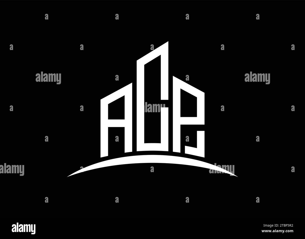 Modèle de conception de logo de monogramme de vecteur de bâtiment de lettre ACP. Logo ACP de la forme du bâtiment. Illustration de Vecteur