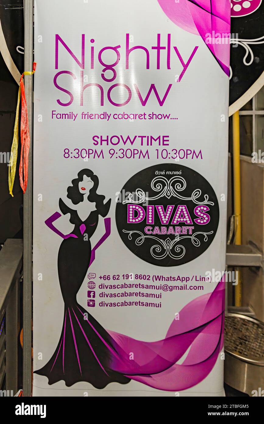 Affiche pour Divas Ladyboy Cabaret, Chaweng, Ko Samui, Thaïlande Banque D'Images