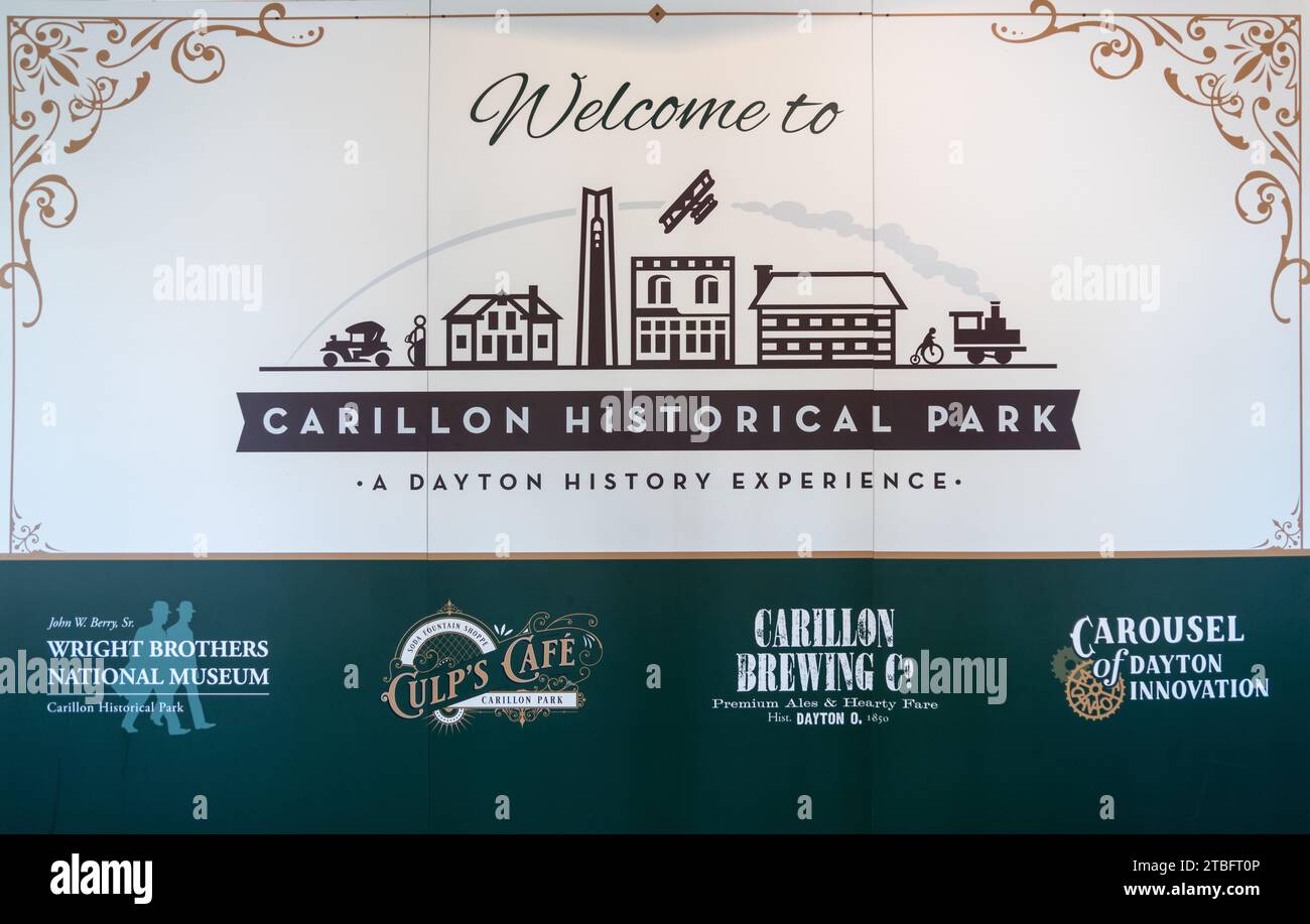 Panneau de bienvenue au Carillon Historical Park, Museum à Dayton, Ohio, États-Unis Banque D'Images