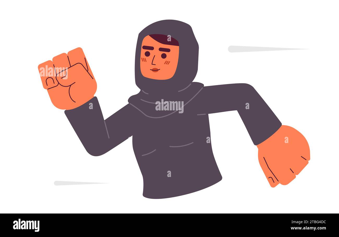 Courir en hijab athlète femme personnage de dessin animé 2D. Illustration de Vecteur