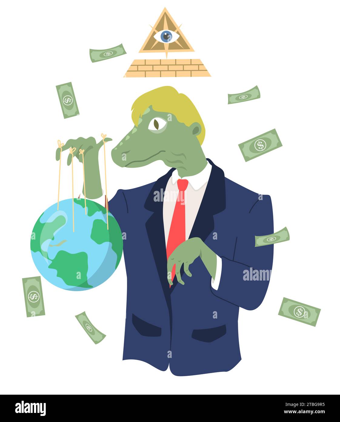 Concept de théorie de conspiration avec illustration vectorielle reptilienne d'homme d'affaires Illustration de Vecteur
