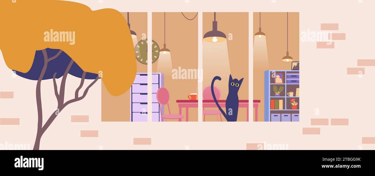 L'intérieur est dans un style scandinave doux. Mobilier simple. Automne. Illustration vectorielle plate Illustration de Vecteur