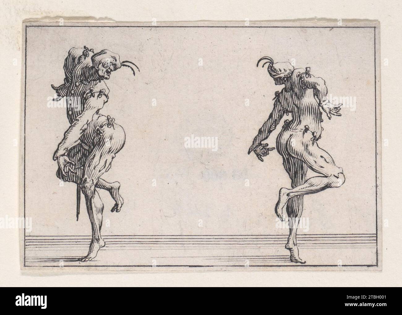 Les deux pantalons se tournant le dos (deux hommes en tailleurs détournés l'un de l'autre), de les Caprices Series A, The Florence Set 1953 de Jacques Callot Banque D'Images