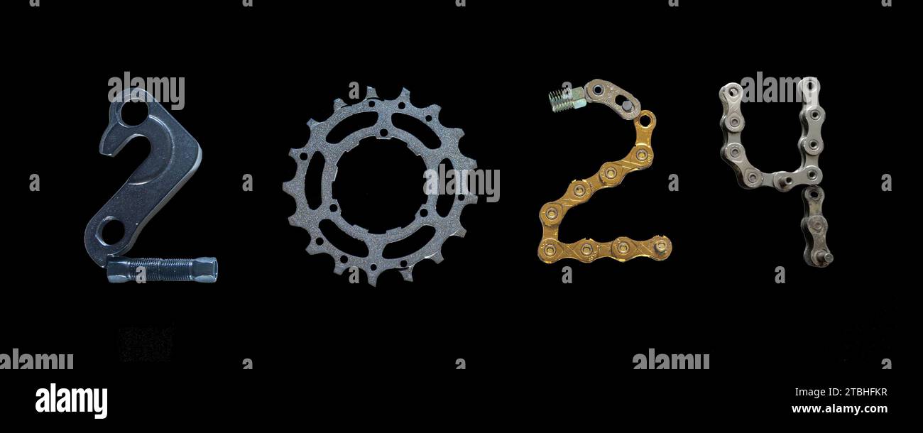 Concept de pièces de vélo pour bonne année 2024 Banque D'Images