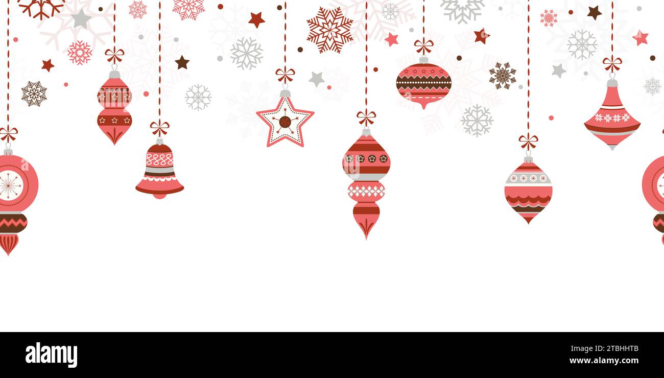 illustration vectorielle eps avec différentes boules d'arbre de noël élégantes vintage avec ornements et décorations de fête de couleur rouge Illustration de Vecteur