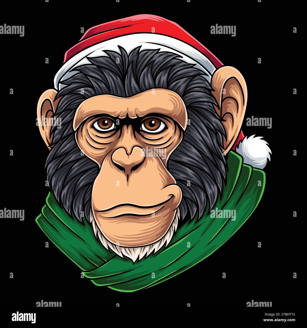 Tête de chimpanzé portant le chapeau de père noël illustration vectorielle pour votre entreprise ou votre marque Illustration de Vecteur