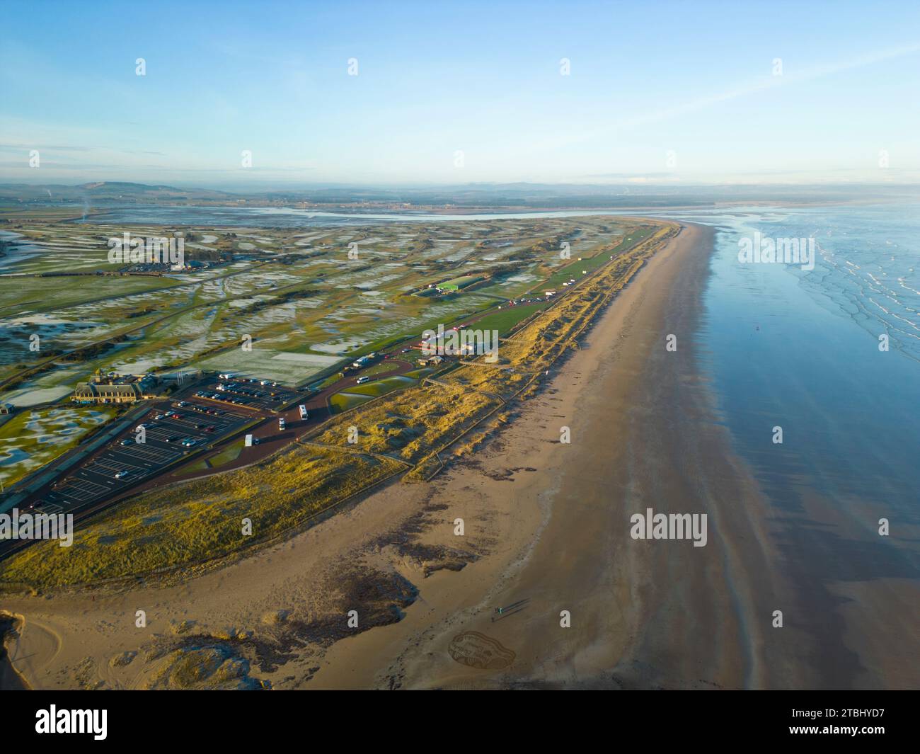 Vue aérienne de la plage de West Sands à St Andrews en Écosse, Royaume-Uni Banque D'Images
