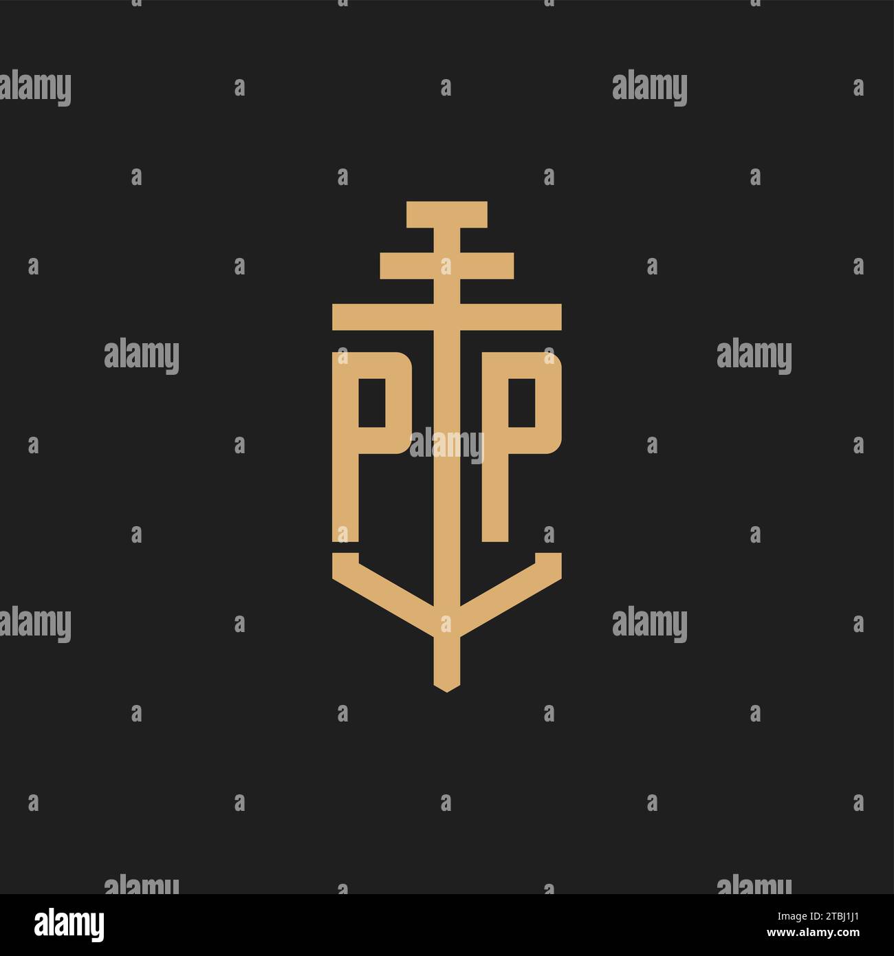 Monogramme initial de logo PP avec vecteur de conception d'icône de pilier, inspiration de conception de logo de cabinet d'avocats Illustration de Vecteur