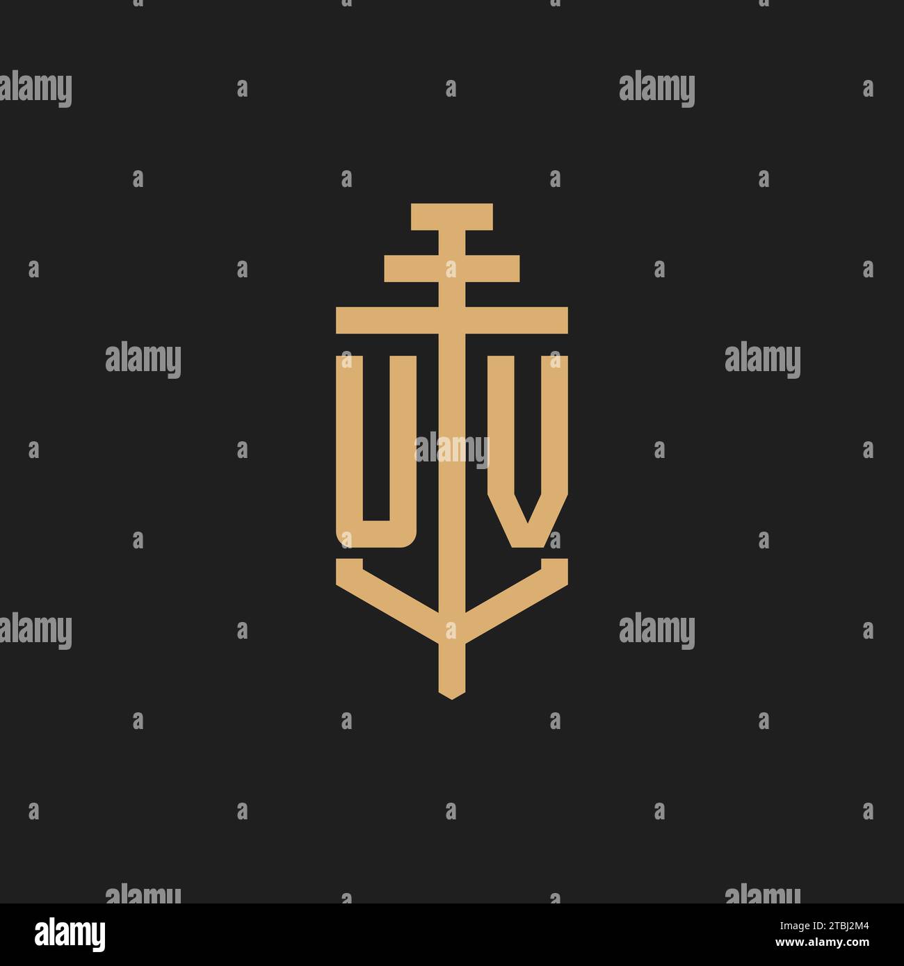 Monogramme initial de logo UV avec vecteur de conception d'icône de pilier, inspiration de conception de logo de cabinet d'avocats Illustration de Vecteur