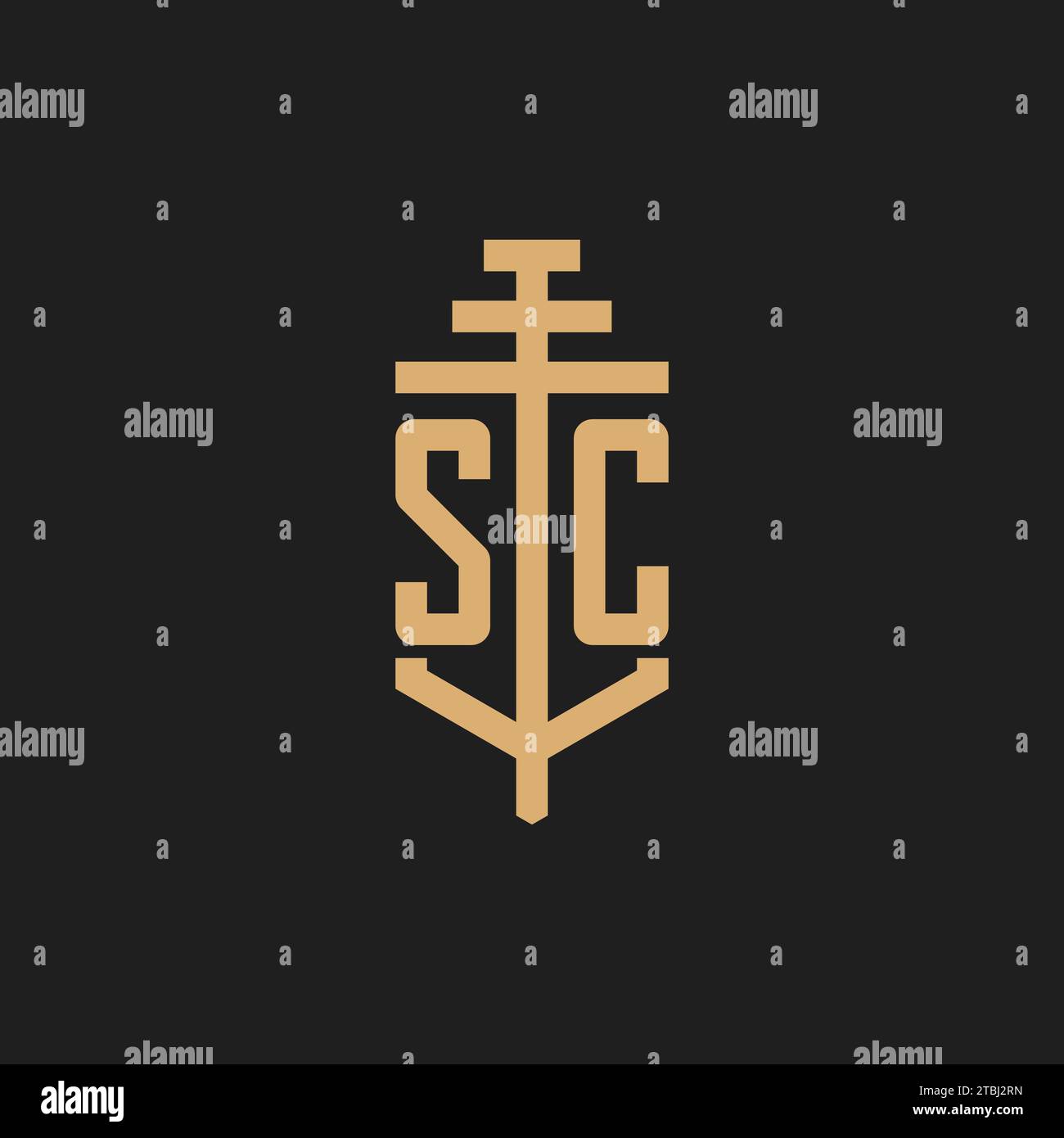 Monogramme de logo initial SC avec vecteur de conception d'icône de pilier, inspiration de conception de logo de cabinet d'avocats Illustration de Vecteur