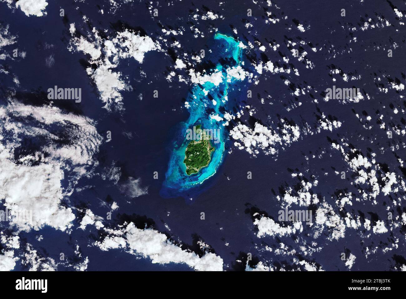 Image satellite de l'île de Providencia dans le sud-ouest de la mer des Caraïbes. Banque D'Images