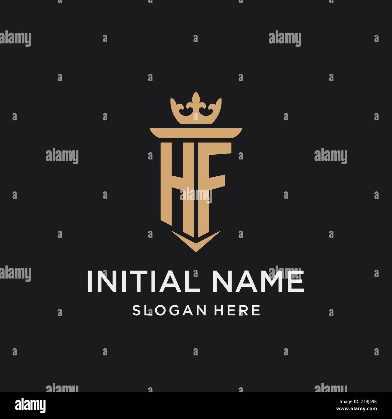 Monogramme HF avec style médiéval, luxe et idées de conception initiale élégante de logo Illustration de Vecteur