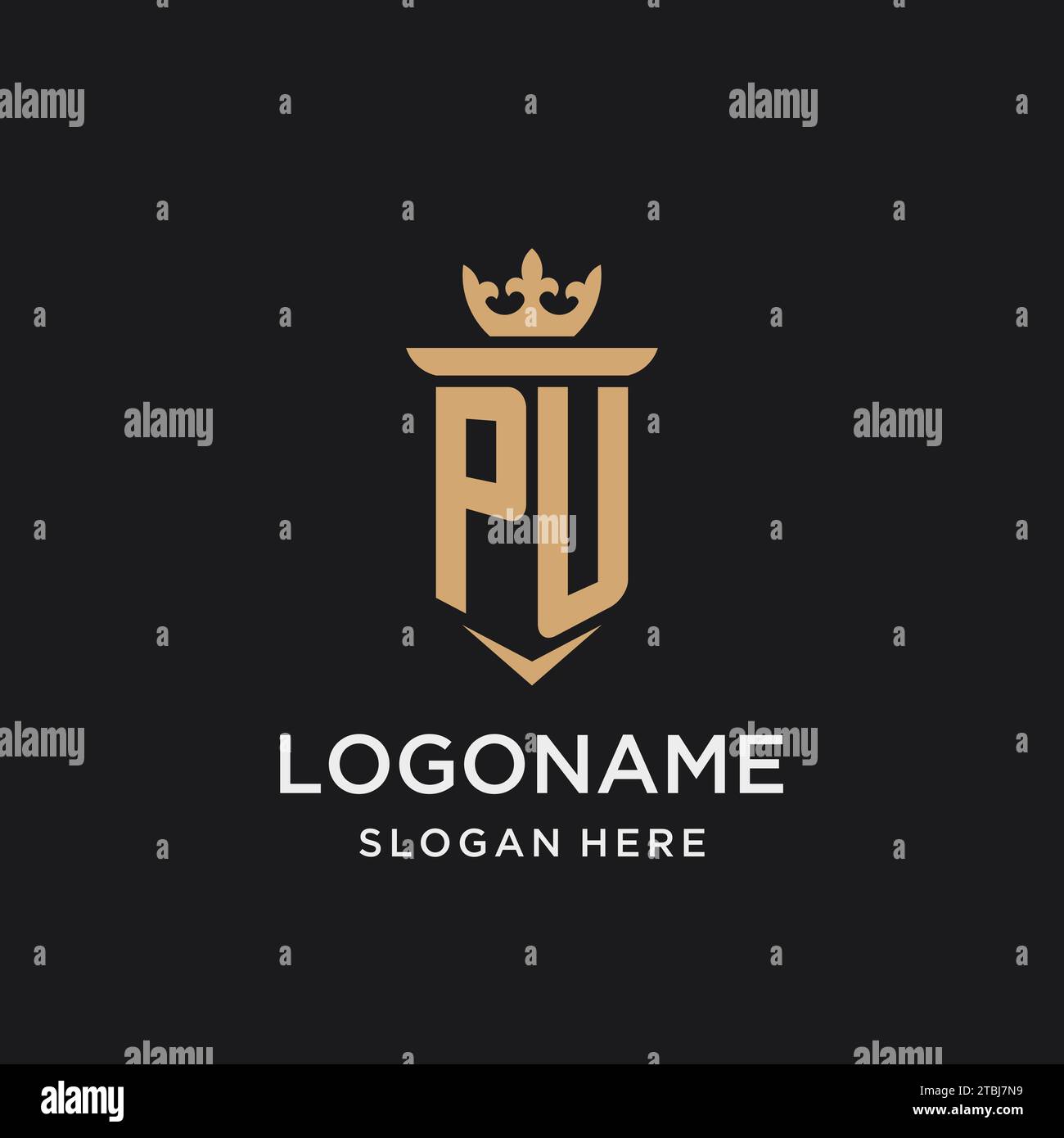 Monogramme pu avec style médiéval, luxe et idées de conception initiale élégante de logo Illustration de Vecteur