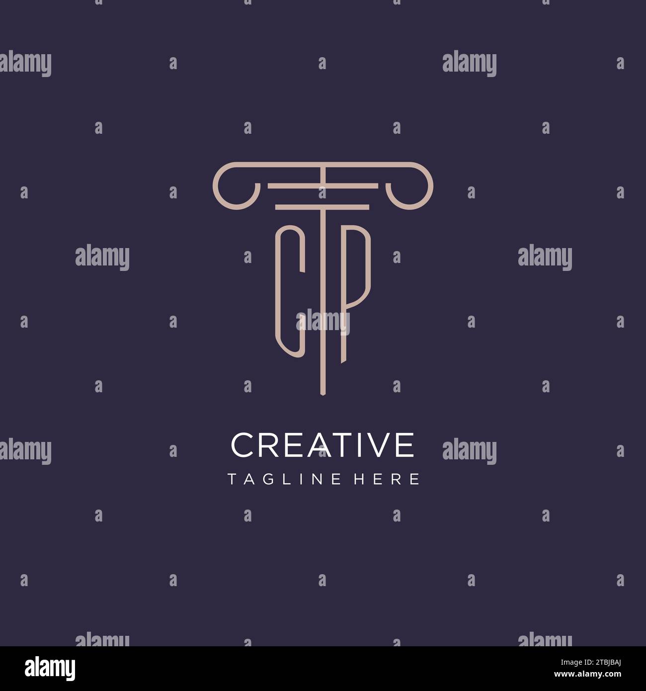 CP initial avec la conception de logo de pilier, idées de conception de style de logo de bureau d'avocat de luxe Illustration de Vecteur