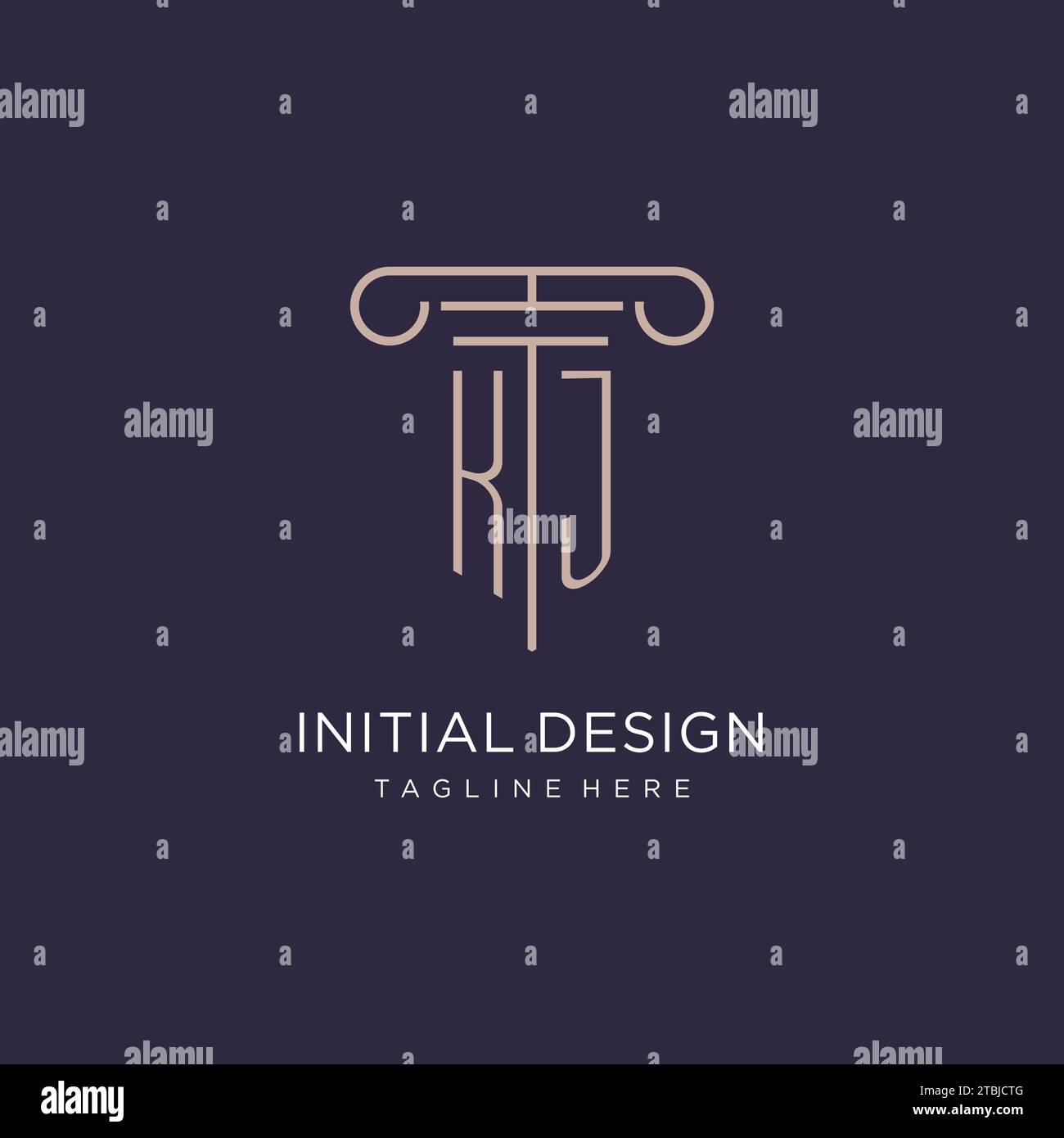 KJ initial avec la conception de logo de pilier, idées de conception de style de logo de bureau d'avocat de luxe Illustration de Vecteur