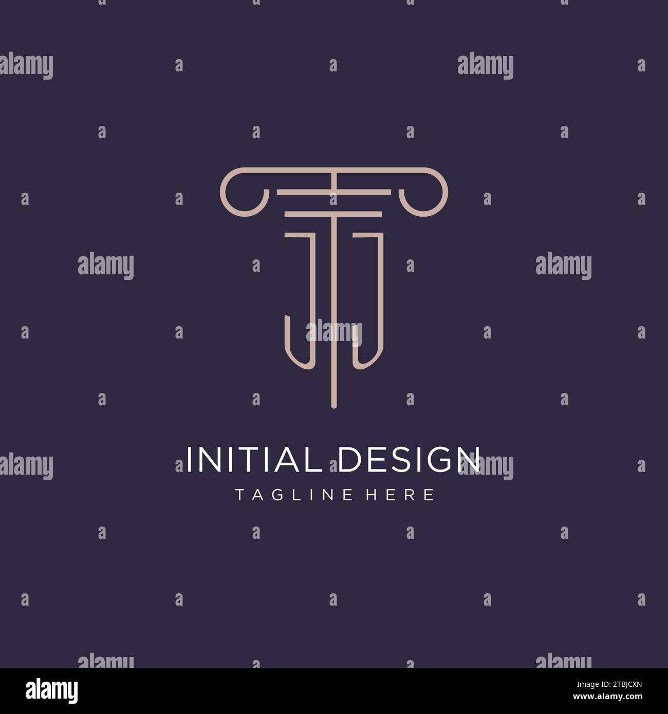 Jj initial avec conception de logo de pilier, idées de conception de style de logo de bureau d'avocat de luxe Illustration de Vecteur