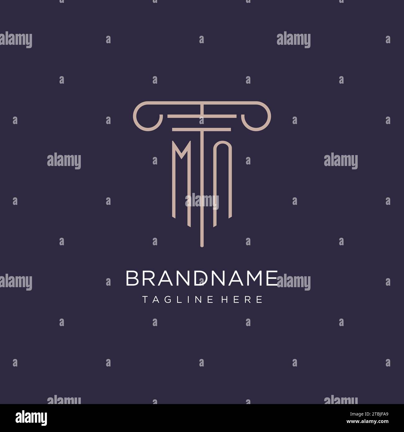 Mn initial avec la conception de logo de pilier, idées de conception de style de logo de bureau d'avocat de luxe Illustration de Vecteur