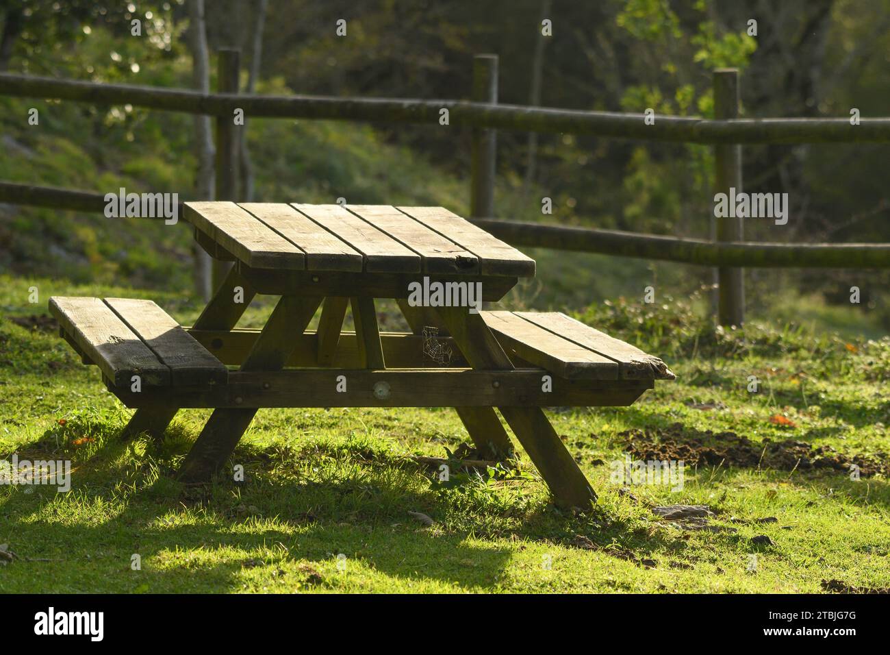 Table en bois dans une aire de repos dans les montagnes Banque D'Images