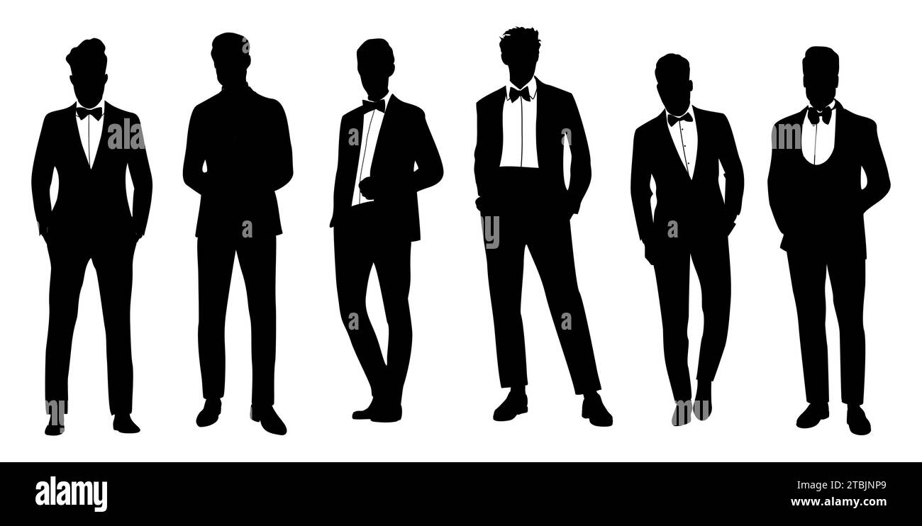 Silhouettes d'hommes d'affaires élégants portant smoking Illustration de Vecteur