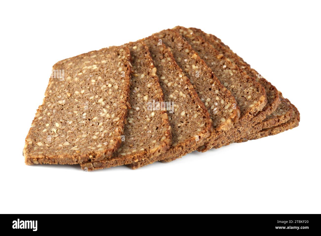 Tranches de pain avec des graines de tournesol isolées sur fond blanc. Banque D'Images