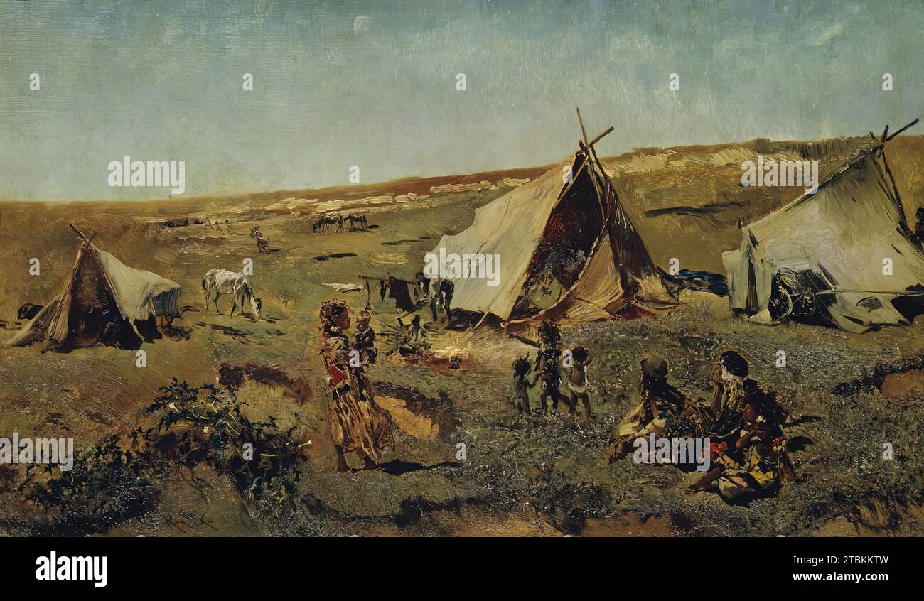 Camp gitan dans la Puszta, c1875/1880. Banque D'Images