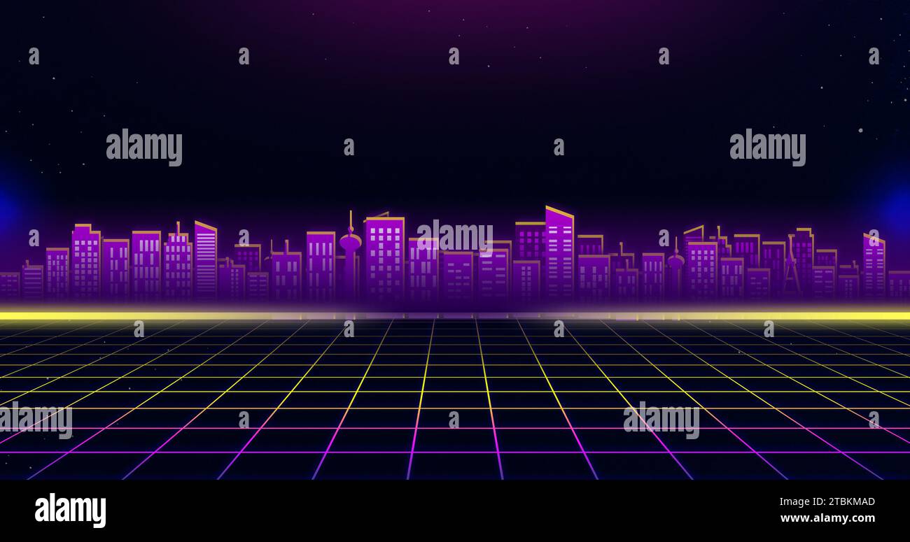 Arrière-plan de style futuriste rétro des années 80. Illustration vectorielle rétro futuriste d'onde de synthé dans le style des affiches des années 1980. Rétro nostalgique New wave vaporwa Banque D'Images