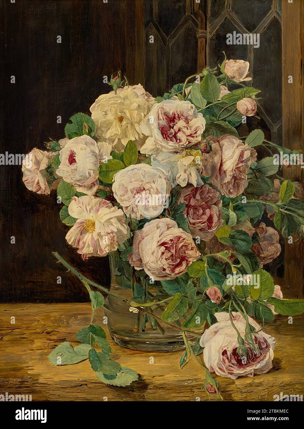 Bouquet de roses à la fenêtre, 1832. Banque D'Images