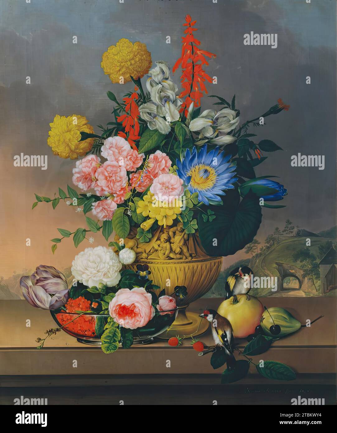 Nature morte avec bouquet de fleurs, 1828. Banque D'Images