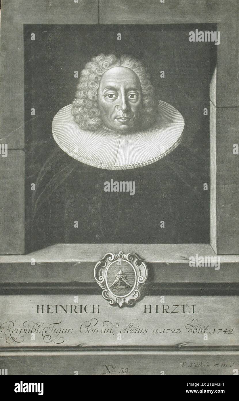 Heinrich Hirzel, c1756. D'après soixante portraits de maires de la ville de Zurich par Sebastian Walch (Zurich, 1756), pl. 59. Banque D'Images