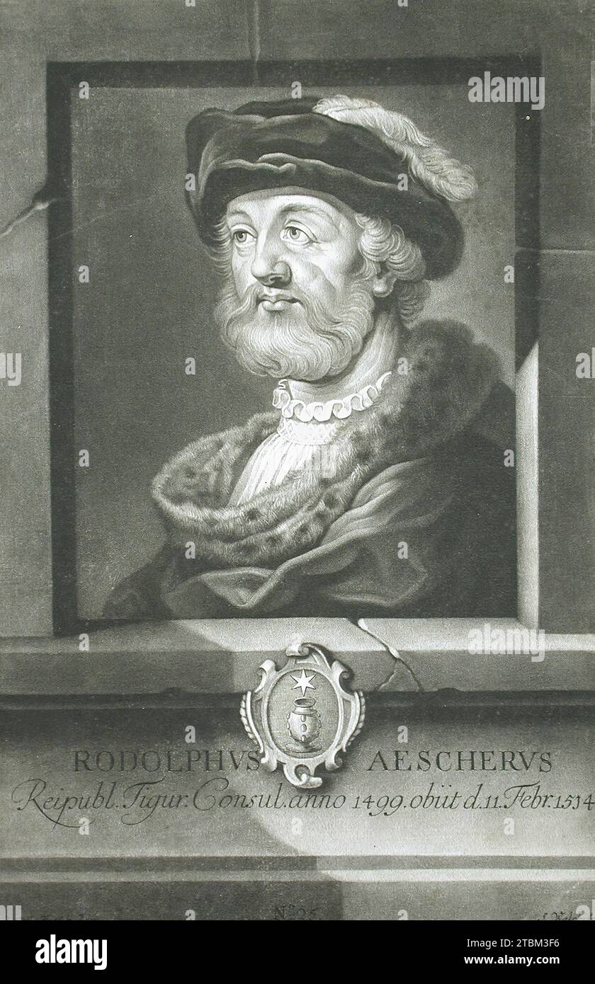 Rodolphus Aescherus, c1756. D'après soixante portraits de maires de la ville de Zurich par Sebastian Walch (Zurich, 1756), pl. 25. Banque D'Images