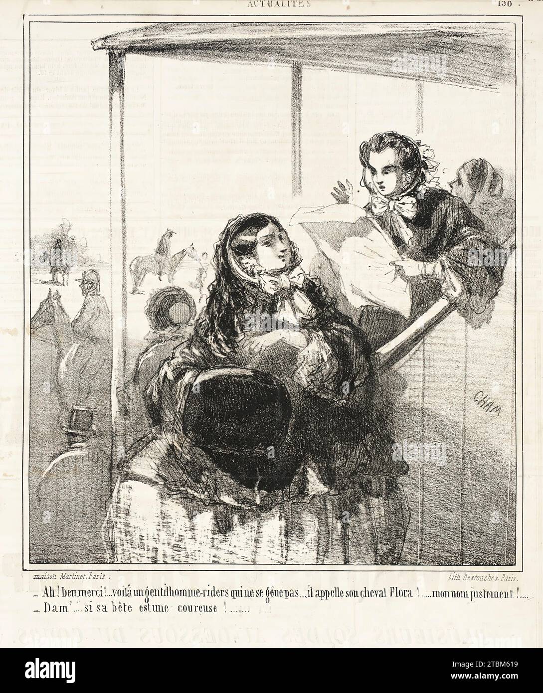 Ah ! Bien merci ! Voil&#xe0 ; un gentil-homme -riders qui ne se g&#xea;ne pas...il appelle son cheval Flora ! Mon nom juste ! Dam' si sa b&#xea;te est une courante!, 1860. Dans Actualit&#xe9;s. Banque D'Images