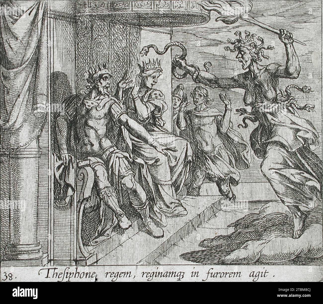 The Fury Tisiphone au Palais d'Athamas, publié en 1606. Série : les métamorphoses d'Ovide, pl. 38. Banque D'Images