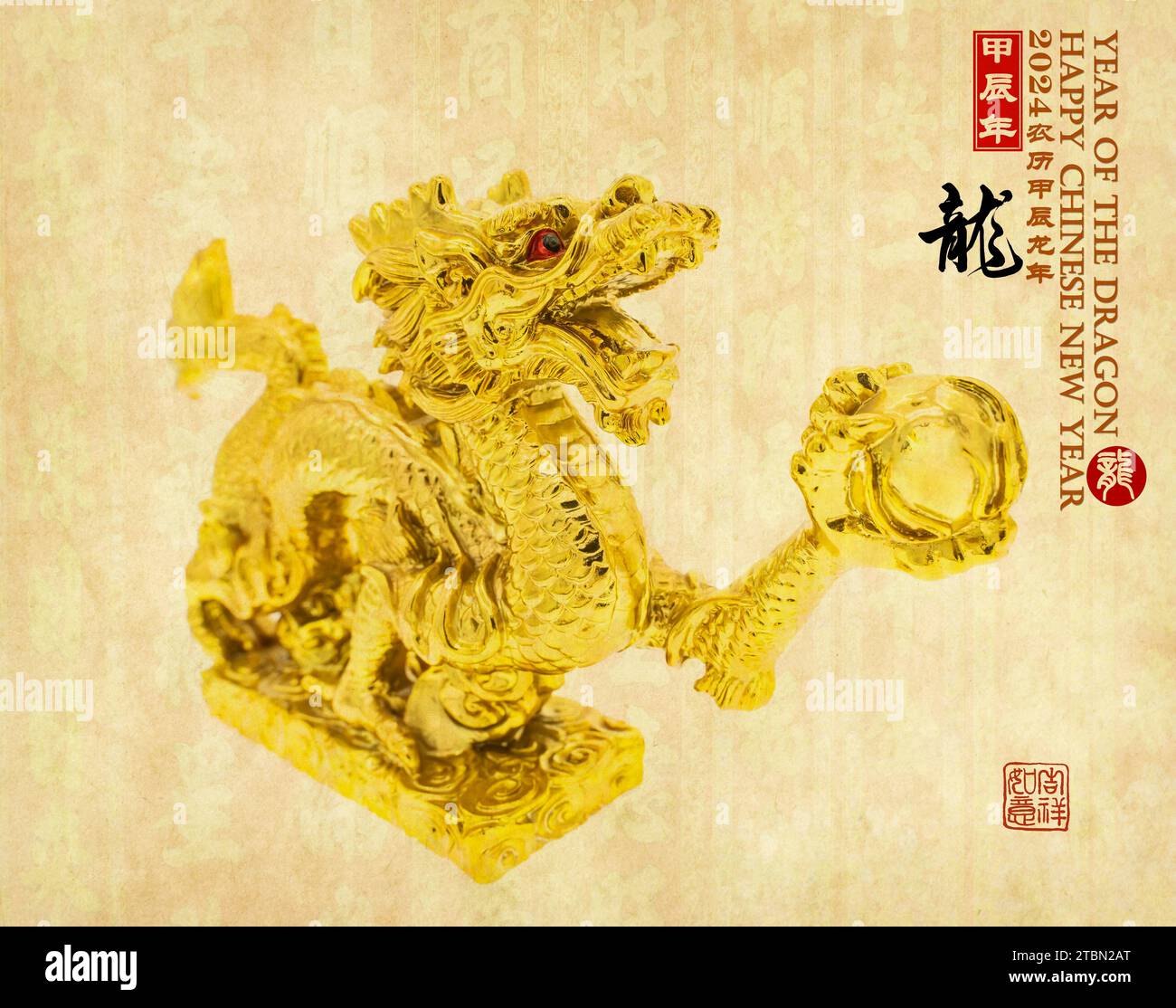 Grande Statue Dragon Chinois FUNSXBUG - 33 Cm - Résine Dorée Feng Shui Porte-bonheur