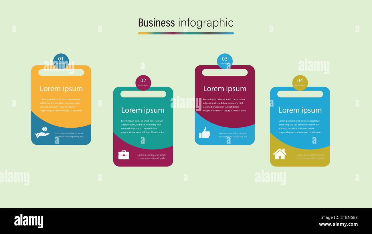 Infographies avec un diagramme de processus chronologique pour la visualisation des données métiers. Graphique dans le diagramme abstrait avec étapes et options Illustration de Vecteur