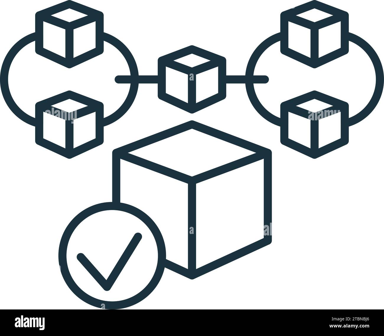 Icône de confirmation de blocage. Affiche monochrome simple de la collection blockchain. Bloquer l'icône de confirmation pour le logo, les modèles, la conception Web et les infographies. Illustration de Vecteur