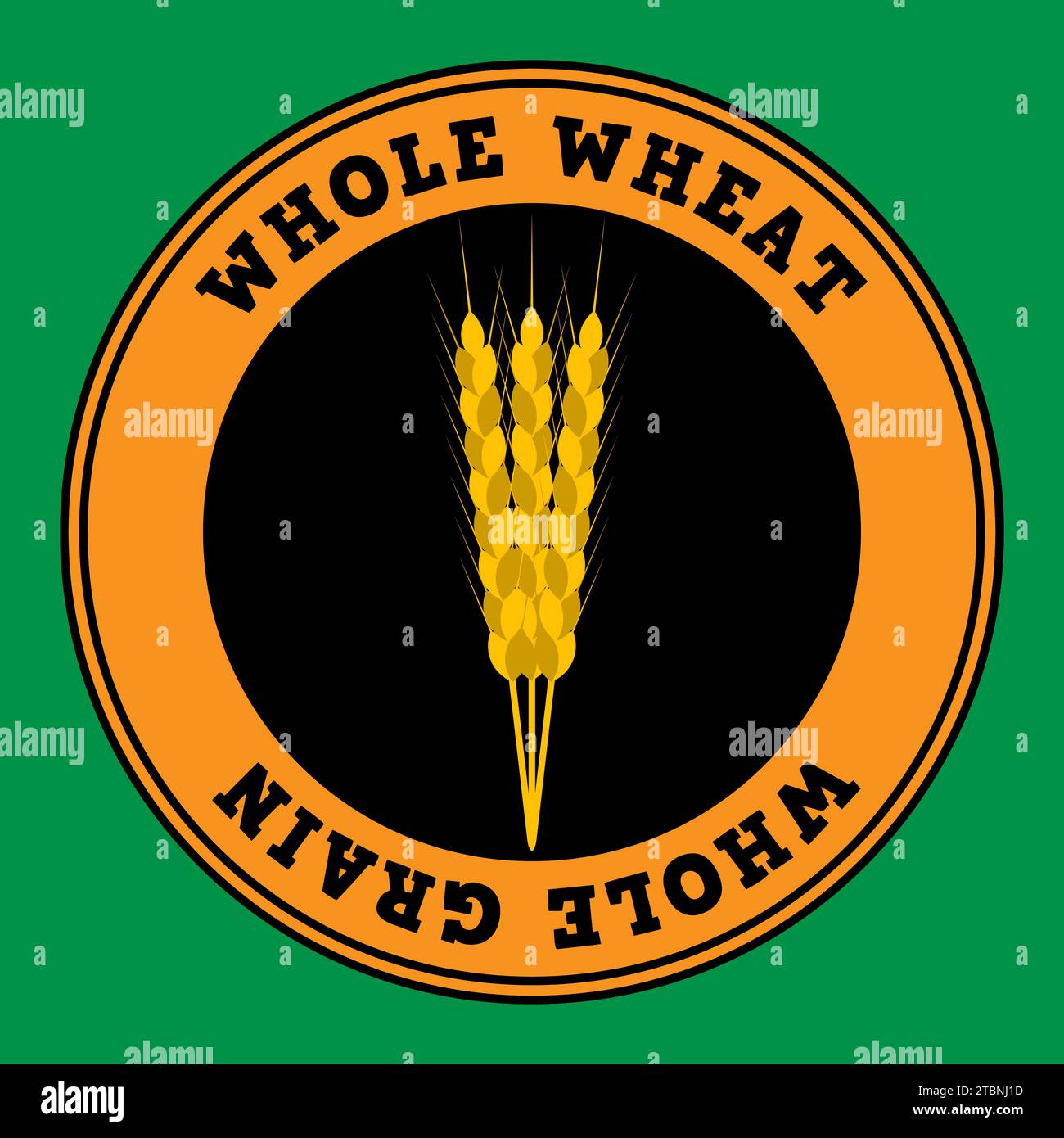 Logo Wheat Ears. Formes rondes, couleurs dorées, noires, vertes et jaunes. Inscription blé entier. Emblème, icône. Illustration vectorielle isolée. Illustration de Vecteur