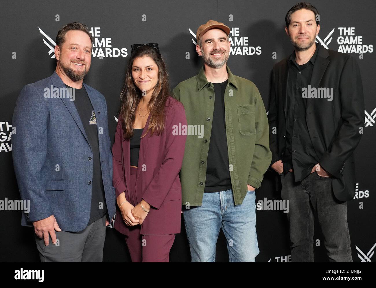 Los Angeles, États-Unis. 07 décembre 2022. (G-D) Evan Icenbice, Lisa Aquilino, Nathan Vella et Adam Jones aux Game Awards 2023 qui se sont déroulés au Peacock Theater à Los Angeles, CA le jeudi 7 décembre 2023. (Photo de Sthanlee B. Mirador/Sipa USA) crédit : SIPA USA/Alamy Live News Banque D'Images