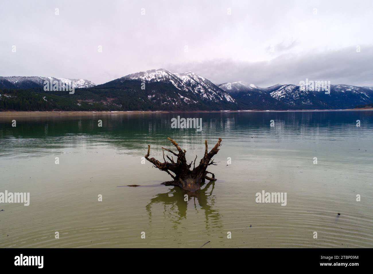 Lac CLE Elum et montagnes Cascade en décembre Banque D'Images