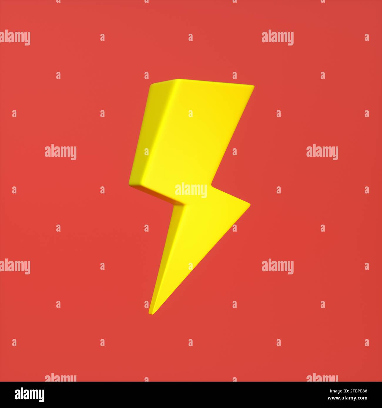 Signe jaune Electro Lightning isolé sur fond rouge. Style Minimalism de dessin animé. Concept de sécurité. Illustration de rendu 3D. Banque D'Images