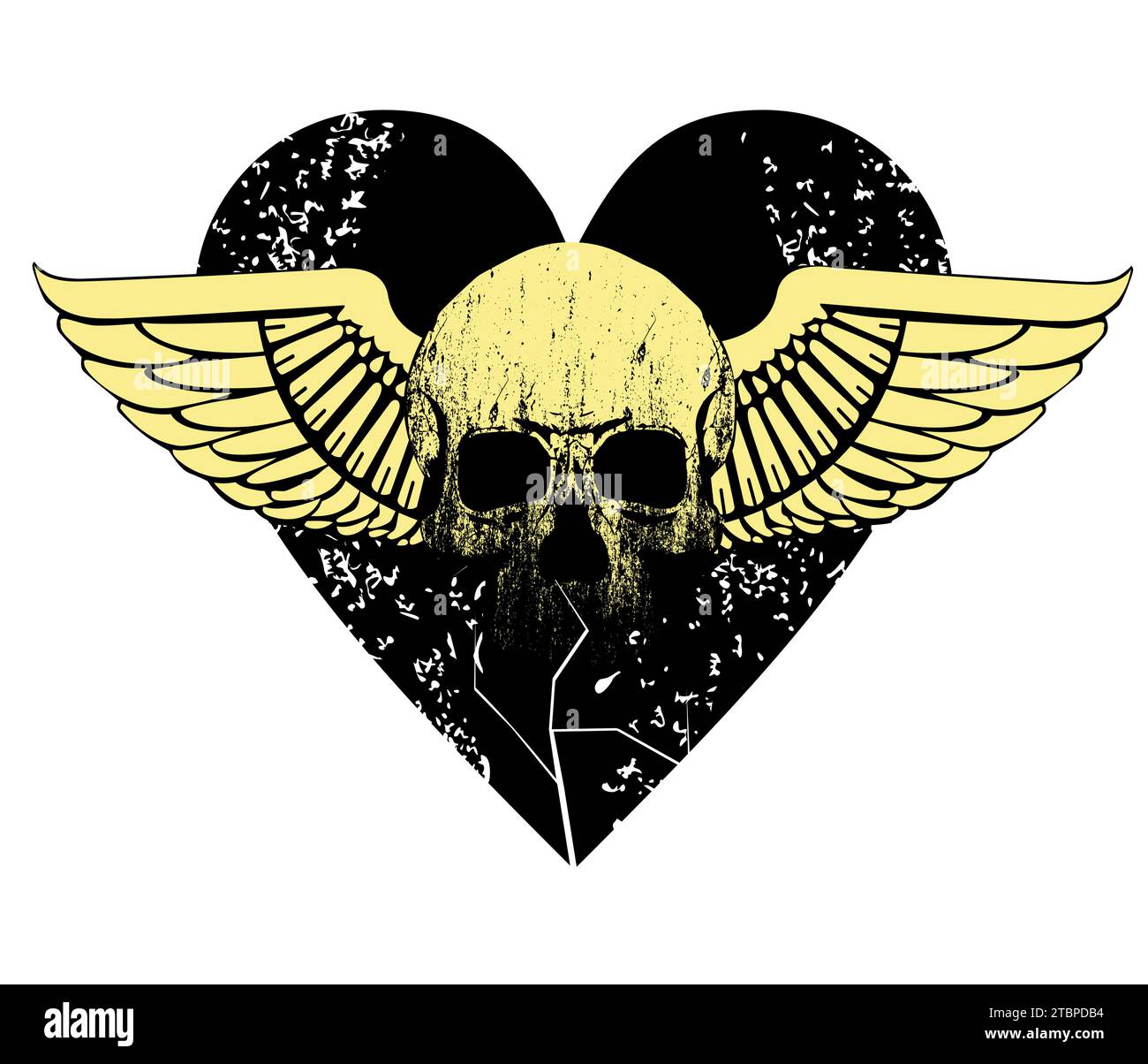 T-shirt à motif coeur à ailes noires et crâne. illustration vectorielle idéale pour une couverture d'album rock Illustration de Vecteur