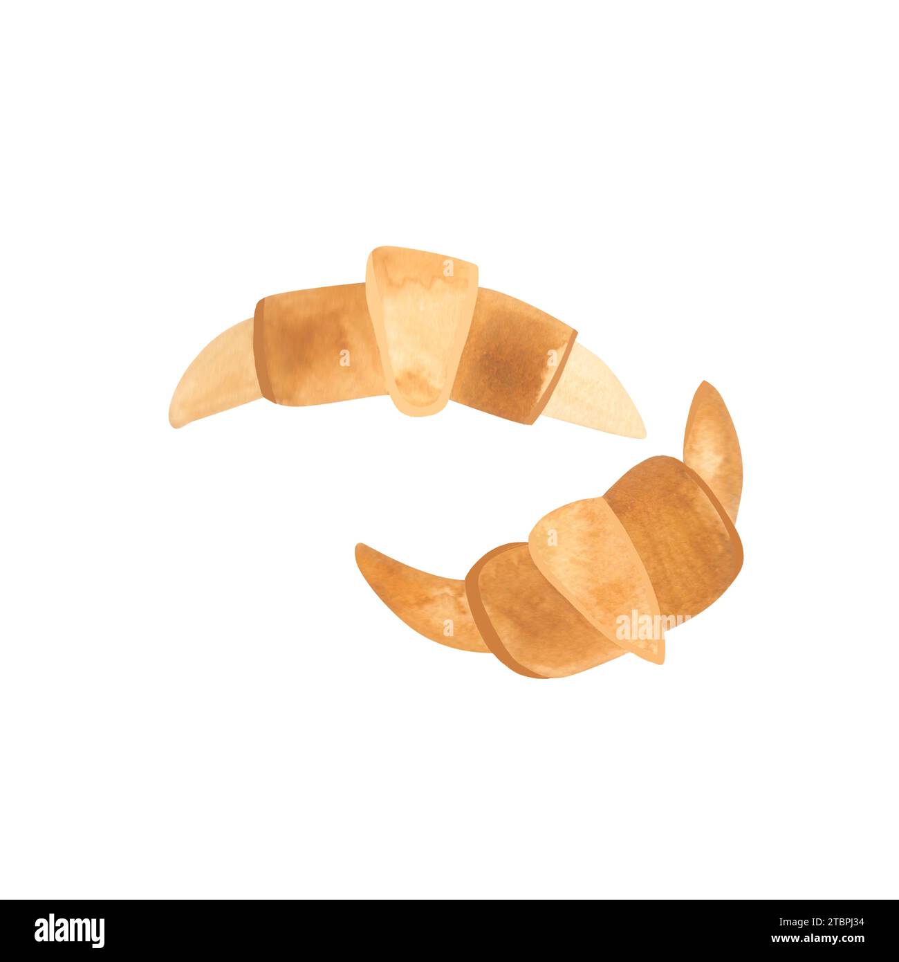Set de cuisson : deux croissants pour le petit déjeuner. Illustration d'aquarelle isolée sur fond blanc. Clipart. Décor pour un tea party ou un style anglais par Banque D'Images