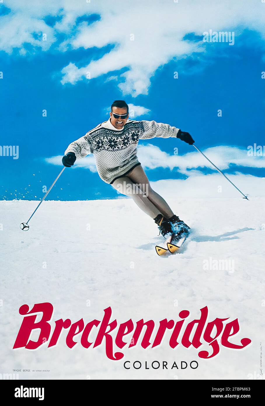 Affiche de sport d'hiver - Breckenridge, Colorado, affiche de voyage des années 1960 feat a heureux skieur Banque D'Images