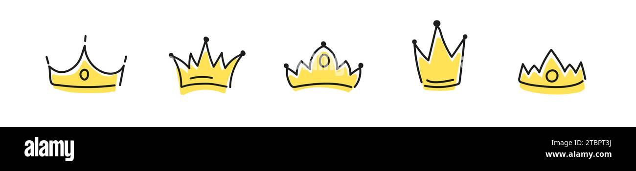Couronne royale tirée à la main. Couronne Line Doodle Illustration de Vecteur